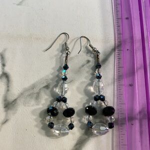 Handmade Crystal and Black Bead Dangle Earrings